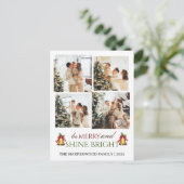 Modern Script Kerstmis Familie Fotocollage Feestdagenkaart (Staand voorkant)