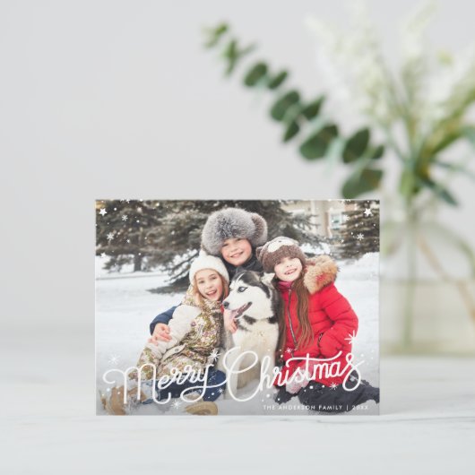Modern script Kerstmis Familie Groet Briefkaart (Staand voorkant)