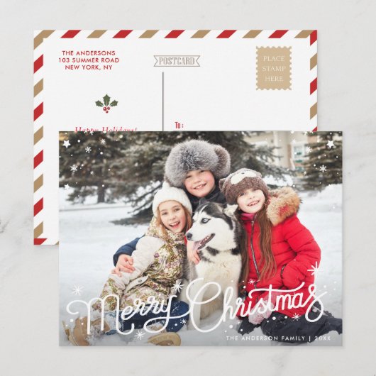 Modern script Kerstmis Familie Groet Briefkaart (Voorkant / Achterkant)