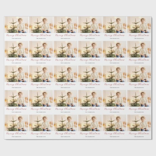 Modern Script Kerstmis Foto Cadeaupapier (Vlak)