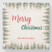 Modern script Kerstmis Kerstmis winter dennenboom Stenen Onderzetter (Voorkant)