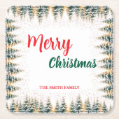 Modern script Kerstmis Xmas winter dennenboom voor Kartonnen Onderzetters (Voorkant)
