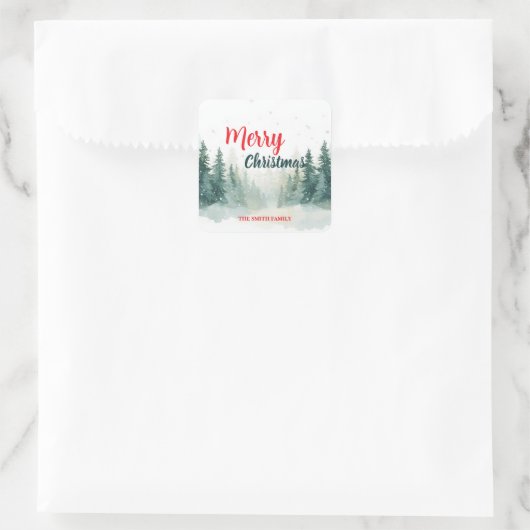 Modern Script Kerstmis Xmas winter dennenboom voor Vierkante Sticker (Tas)