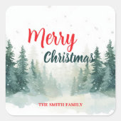 Modern Script Kerstmis Xmas winter dennenboom voor Vierkante Sticker (Voorkant)