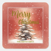 Modern script Kerstmis Xmas winter dennenboom voor Vierkante Sticker (Voorkant)