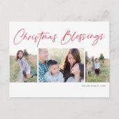 Modern Script Kerstwensen Drie Foto Feestdagenkaart (Voorkant)