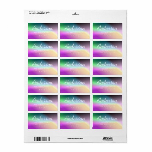 Modern Script Kleurrijk Ombre Retouradres Etiket (Full Sheet)
