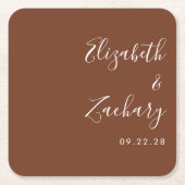 Modern Script Koffie Bruin Bruiloft Kartonnen Onderzetters (Voorkant)