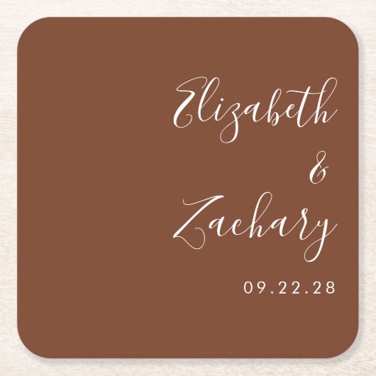 Modern Script Koffie Bruin Bruiloft Kartonnen Onderzetters (Voorkant)