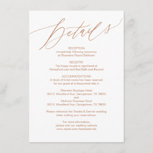 Modern script, koper, bruiloft details Kaart