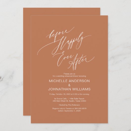 Modern script, koper, bruiloft repetitie diner kaart (Voorkant / Achterkant)