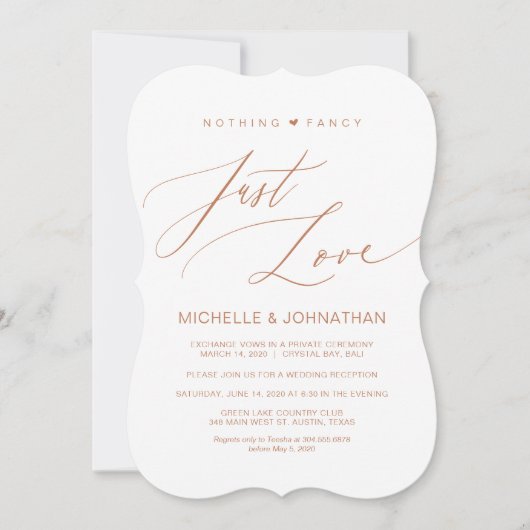 Modern Script, Koper, Trouw Elopement Ontvangst Kaart (Voorkant)