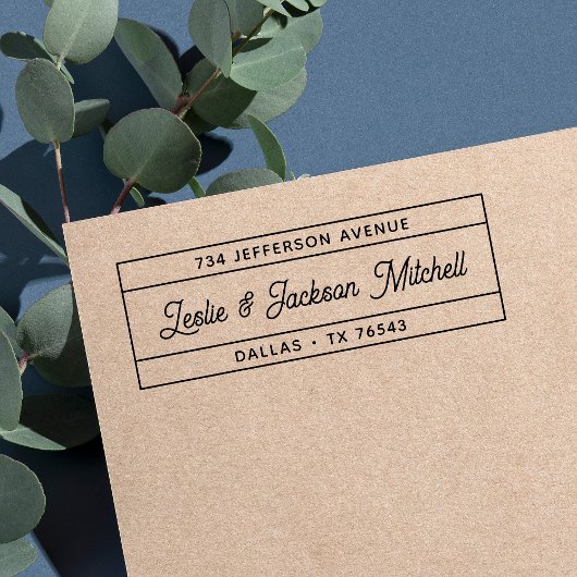 Modern Script Koppel Naam Retouradres Zelfinktende Stempel