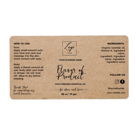Modern Script Kraft druppelfles Etiket (Voorkant)