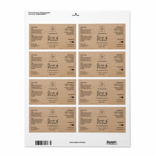 Modern Script Kraft druppelfles Etiket (Full Sheet)