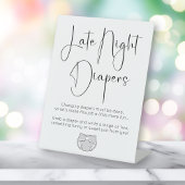 Modern Script Late Night Luiers Baby shower Reclamebord Met Voetstuk