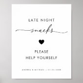 Modern Script Late Night Snacks Hart Trouwbord Poster (Voorkant)