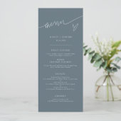 Modern Script Leiste Blau Huwelijksmenu Menu (Staand voorkant)