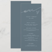 Modern Script Leiste Blau Huwelijksmenu Menu (Voorkant / Achterkant)