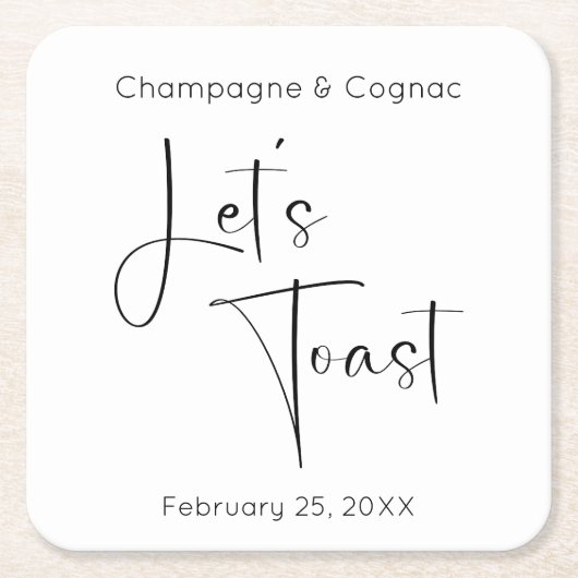 Modern Script Let's Toast Trouwdouche Kartonnen Onderzetters (Voorkant)