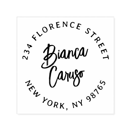 Modern Script Lettering Name Round Return Address Zelfinktende Stempel (Design)