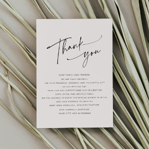 Modern Script Licht Roze bruiloft Dank u kaart