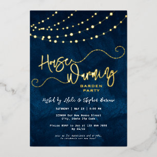 Modern Script Licht Slingers Housewarming Party Go Folie Uitnodiging