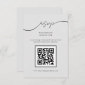 Modern Script Lichtgrijs QR Code Bruiloft RSVP Kaa Informatiekaartje (Voorkant / Achterkant)