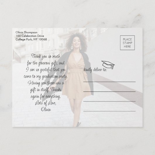 Modern Script Liefde & Bedankt 2 Foto Afstuderen Briefkaart (Achterkant)
