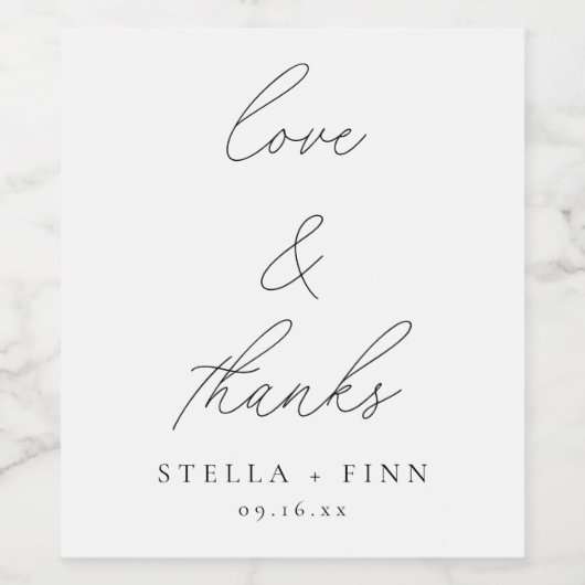Modern Script Liefde & Bedankt Huwelijksgunst Wijn Etiket (Enkel label)