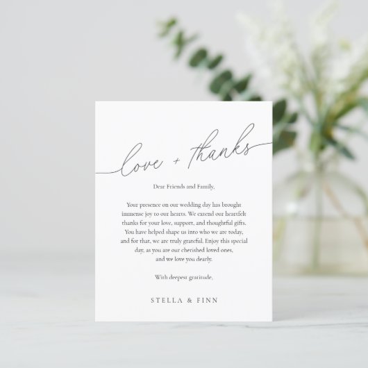 Modern Script Liefde + Bedankt Wedding Place Card (Staand voorkant)