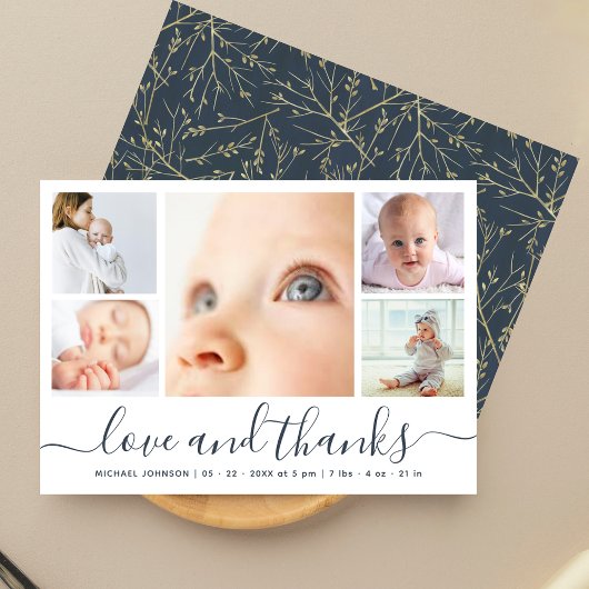 Modern Script Liefde & Dank 5 Foto's Baby Shower Bedankkaart