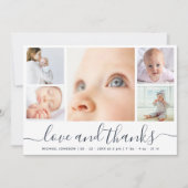 Modern Script Liefde & Dank 5 Foto's Baby Shower Bedankkaart (Voorkant)