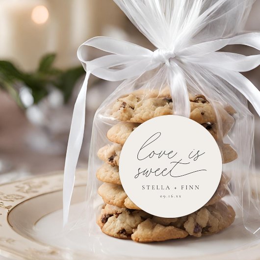 Modern script liefde is een lieve bruiloft ronde sticker