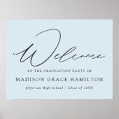 Modern Script Light Blue Welcome Graduparty Poster (Voorkant)