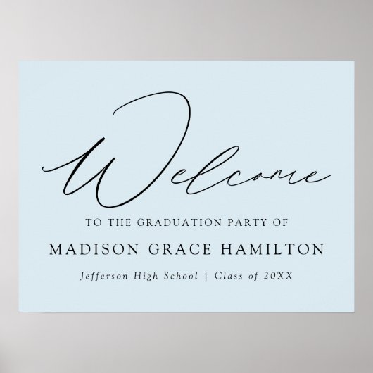 Modern Script Light Blue Welcome Graduparty Poster (Voorkant)