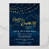 Modern Script Light String Housewarming Party Goud Folie Uitnodiging (Voorkant)