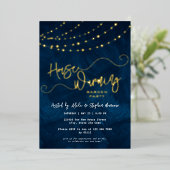 Modern Script Light String Housewarming Party Goud Folie Uitnodiging (Staand Voorkant)
