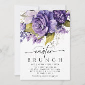 Modern Script Lila Bloemen Pasen Brunch Kaart (Voorkant)