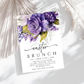 Modern Script Lila Bloemen Pasen Brunch Kaart