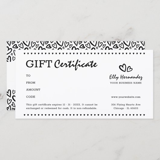 Modern Script Logo Heart Black Cadeaubon (Voorkant / Achterkant)