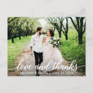 Modern Script Love and Bedankt Wedding Photo W Briefkaart