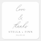 Modern Script Love & Bedankt Wedding Vierkante Sticker (Voorkant)