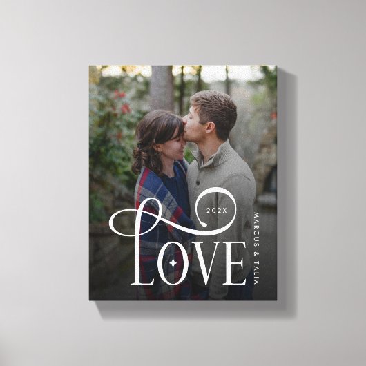 Modern Script Love Custom Engaged Couples Photo Canvas Afdruk (Voorkant)