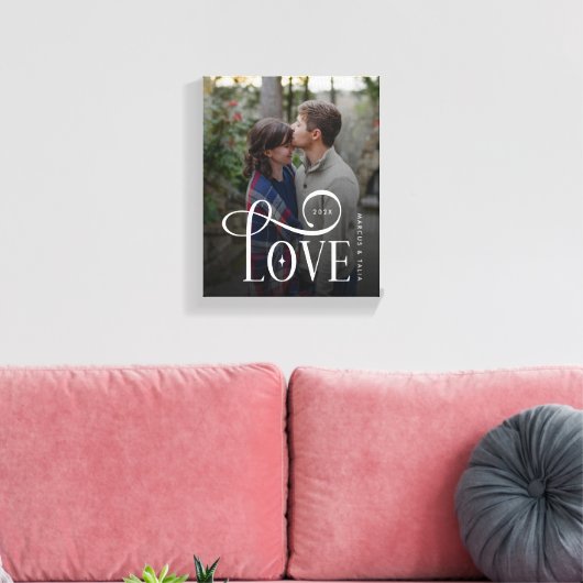 Modern Script Love Custom Engaged Couples Photo Canvas Afdruk (Insitu (Woonkamer))