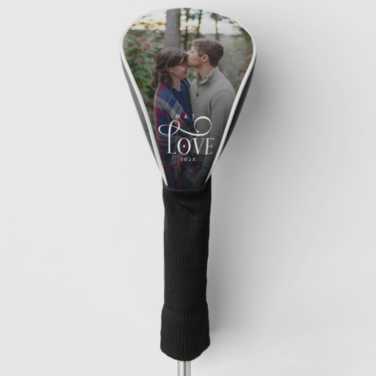 Modern Script Love Custom Engaged Couples Photo Golfheadcover (Voorkant)