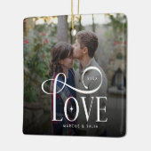Modern Script Love Custom Engaged Couples Photo Keramisch Ornament (Links)