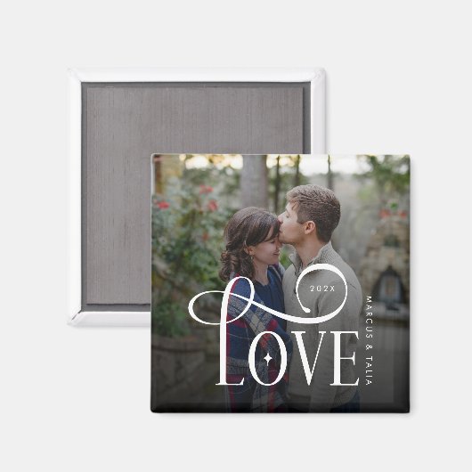Modern Script Love Custom Engaged Couples Photo Magneet (Voorkant / Achterkant)