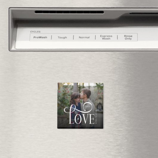 Modern Script Love Custom Engaged Couples Photo Magneet (Insitu (Vaatwasser))