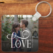 Modern Script Love Custom Engaged Couples Photo Sleutelhanger (Achterkant)